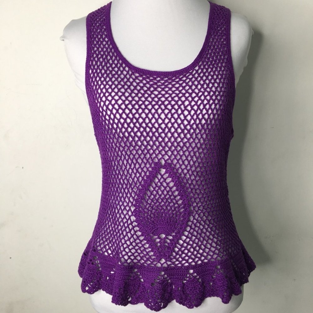 Women's Handmade Purple Crochet Tank Top Size Small Y2K